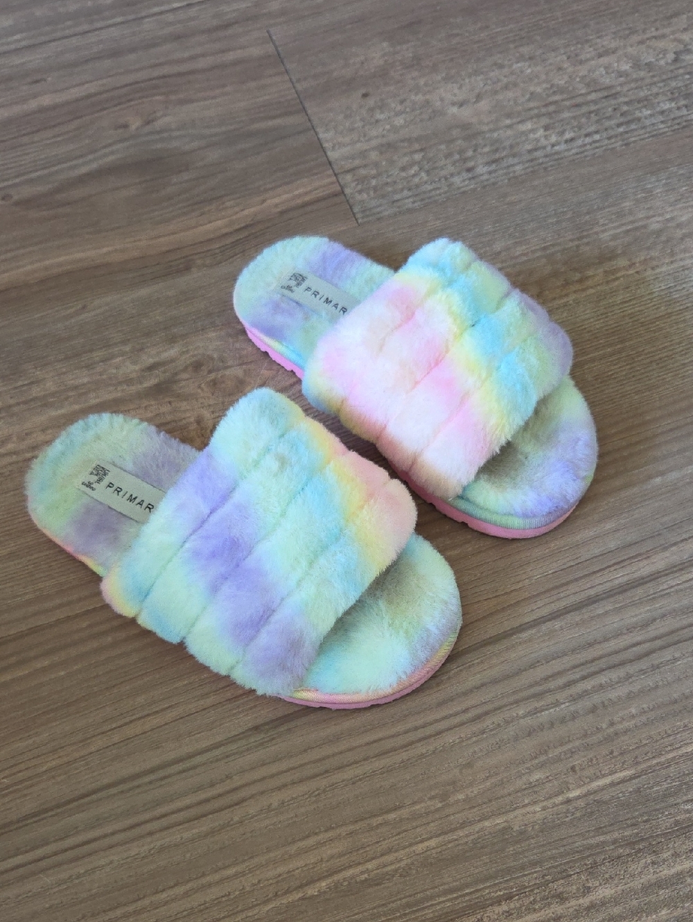 Primark Pastel Rainbow Fuzzy Slide Slippers